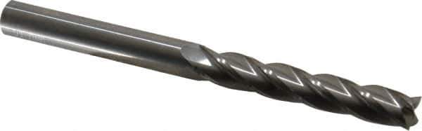 OSG - 1/2", 3" LOC, 1/2" Shank Diam, 6" OAL, 4 Flute, Solid Carbide Square End Mill - Single End, Uncoated, Spiral Flute, 30° Helix, Centercutting, Right Hand Cut, Right Hand Flute, Series 484 - Eagle Tool & Supply
