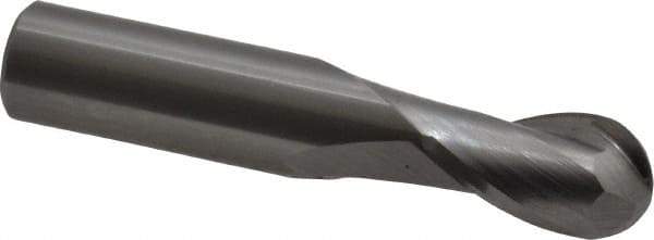 OSG - 3/8" Diam, 5/8" LOC, 2 Flute Solid Carbide Ball End Mill - Uncoated, Single End, 2" OAL, 3/8" Shank Diam, Spiral Flute - Eagle Tool & Supply