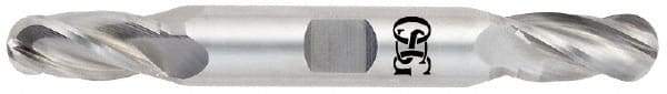 OSG - 11/32" Diam, 3/4" LOC, 4 Flute Solid Carbide Ball End Mill - Uncoated, Double End, 3-1/2" OAL, 3/8" Shank Diam, Spiral Flute - Eagle Tool & Supply