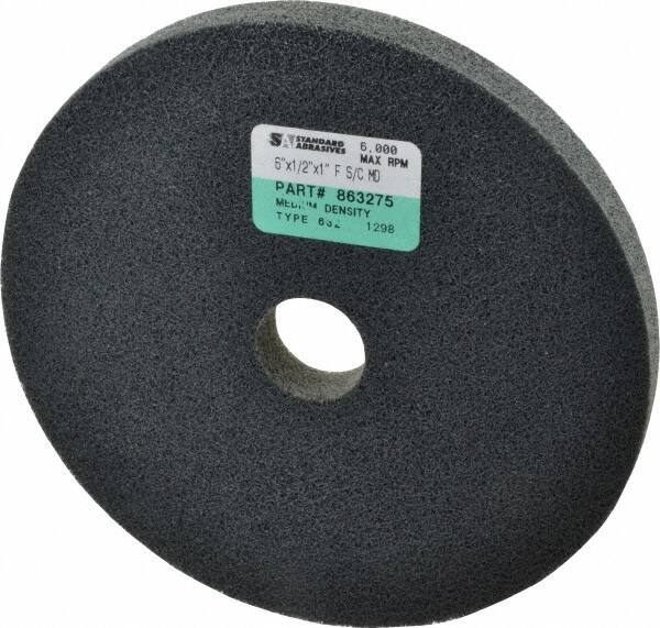 Standard Abrasives - 6" Diam, 1/2" Face Width, 1" Center Hole, Fine Grade, Silicon Carbide Deburring Wheel - Unitized, Soft/Medium Density 6 Grade, 6,000 RPM - Eagle Tool & Supply