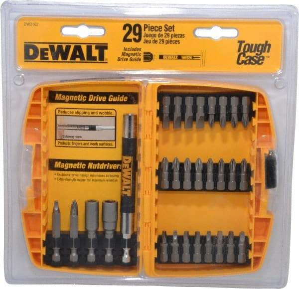 DeWALT - 29 Piece, Screwdriver Bit Set - #1, #2 & #3 Phillips, #1, #2 & #3 Square Recess, #6, #8 & #10 Slotted - Eagle Tool & Supply