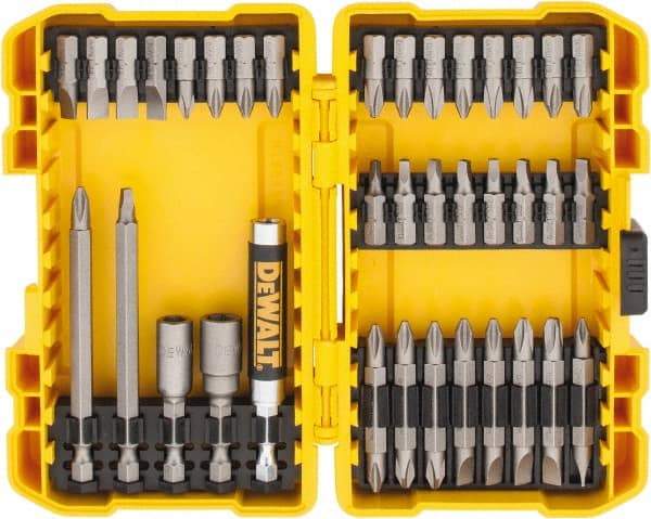 DeWALT - 37 Piece, Screwdriver Bit Set - #1, #2 & #3 Phillips, #1, #2 & #3 Square Recess, #6, #8 & #10 Slotted - Eagle Tool & Supply