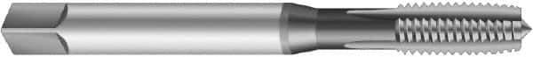 Emuge - 9/16-18 UNF 2BX 4 Flute Nitride Finish Cobalt Straight Flute Machine Tap - Modified Bottoming, Right Hand Thread, 3.937" OAL, 0.866" Thread Length, Oversize - Eagle Tool & Supply