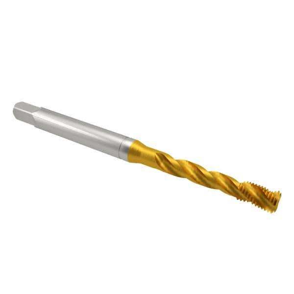 Emuge - 5/16-18 UNC 3 Flute 2B Bottoming Spiral Flute Tap - Cobalt, TiN Finish, 3.543" OAL, Right Hand Flute, Right Hand Thread, Series Enorm Z - Eagle Tool & Supply