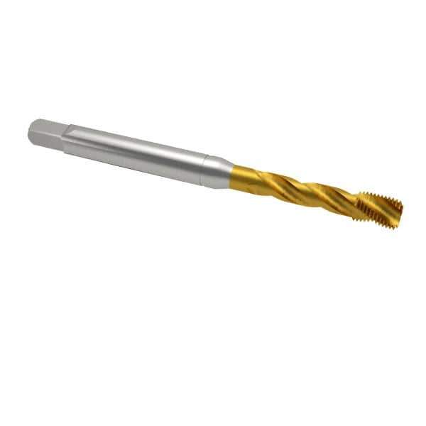 Emuge - 3/8-16 UNC 3 Flute 2B Bottoming Spiral Flute Tap - Cobalt, TiN Finish, 3.937" OAL, Right Hand Flute, Right Hand Thread, Series Enorm Z - Exact Industrial Supply