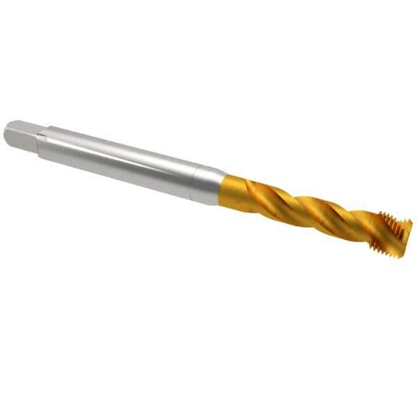 Emuge - 3/8-24 UNF 3 Flute 2B Bottoming Spiral Flute Tap - Cobalt, TiN Finish, 3.937" OAL, Right Hand Flute, Right Hand Thread, Series Enorm Z - Eagle Tool & Supply