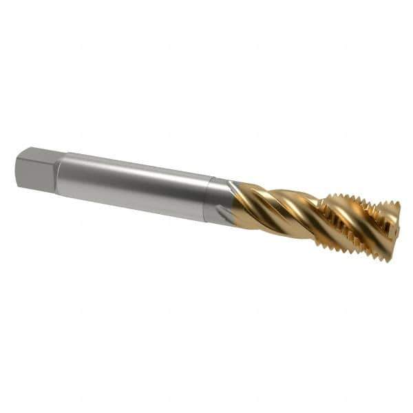 Emuge - 3/4-10 UNC 4 Flute 2B Bottoming Spiral Flute Tap - Cobalt, TiN Finish, 4.921" OAL, Right Hand Flute, Right Hand Thread, Series Enorm Z - Eagle Tool & Supply