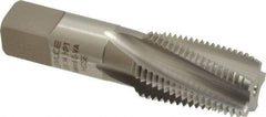 Emuge - 1/2-14 NPT, 15° Helix, 5 Flutes, Modified Bottoming Chamfer, Bright Finish, High Speed Steel, Spiral Flute Pipe Tap - Right Hand Flute, 11/16" Shank Diam, 1.38" Thread Length, 0.517-0.641" Projection, 0.515" Square Size, - Eagle Tool & Supply