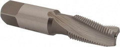 Emuge - 1/8-27 NPTF, 15° Helix, 3 Flutes, Modified Bottoming Chamfer, Bright Finish, High Speed Steel, Spiral Flute Pipe Tap - Right Hand Flute, 7/16" Shank Diam, 3/4" Thread Length, 0.250-0.375" Projection, 0.328" Square Size, - Eagle Tool & Supply