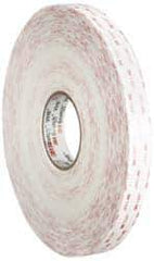 3M - 1" x 36 Yd Acrylic Adhesive Double Sided Tape - 45 mil Thick, White, Acrylic Foam Liner, Continuous Roll, Series 4950 - Eagle Tool & Supply