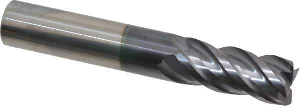 ProMax - 9/16", 1-1/4" LOC, 9/16" Shank Diam, 3-1/2" OAL, 4 Flute, Solid Carbide Square End Mill - Single End, AlTiN Finish, Spiral Flute, 40° Helix, Right Hand Cut, Right Hand Flute, Series 155 - Eagle Tool & Supply