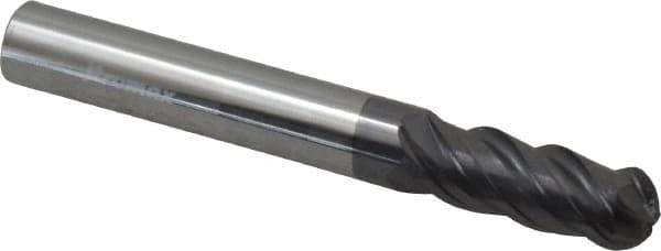 ProMax - 5/16" Diam, 3/4" LOC, 4 Flute Solid Carbide Ball End Mill - AlTiN Finish, Single End, 2-1/2" OAL, 5/16" Shank Diam, Spiral Flute - Eagle Tool & Supply