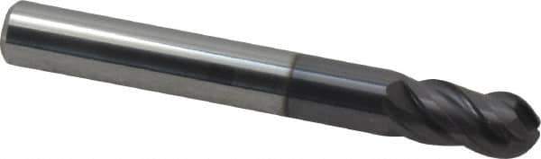 ProMax - 5/16" Diam, 1/2" LOC, 4 Flute Solid Carbide Ball End Mill - AlTiN Finish, Single End, 2-1/2" OAL, 5/16" Shank Diam, Spiral Flute - Eagle Tool & Supply