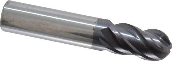 ProMax - 3/8" Diam, 5/8" LOC, 4 Flute Solid Carbide Ball End Mill - AlTiN Finish, Single End, 2" OAL, 3/8" Shank Diam, Spiral Flute - Eagle Tool & Supply