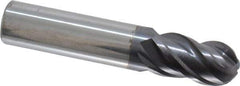 ProMax - 3/8" Diam, 5/8" LOC, 4 Flute Solid Carbide Ball End Mill - AlTiN Finish, Single End, 2" OAL, 3/8" Shank Diam, Spiral Flute - Eagle Tool & Supply