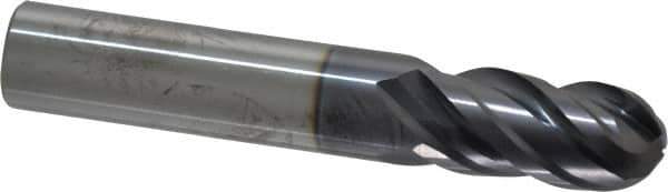 ProMax - 1/2" Diam, 1-1/4" LOC, 4 Flute Solid Carbide Ball End Mill - AlTiN Finish, Single End, 3" OAL, 1/2" Shank Diam, Spiral Flute - Eagle Tool & Supply