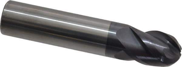 ProMax - 1/2" Diam, 5/8" LOC, 4 Flute Solid Carbide Ball End Mill - AlTiN Finish, Single End, 2-1/2" OAL, 1/2" Shank Diam, Spiral Flute - Eagle Tool & Supply
