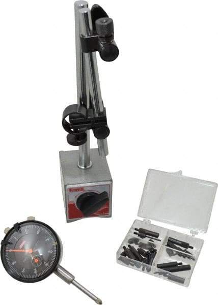 SPI - 0.001" Graduation, 0-100 Dial Reading, Dial Indicator & Base Kit - 63mm Base Length x 50mm Base Width x 55mm Base Height, 2" Dial Diam - Eagle Tool & Supply