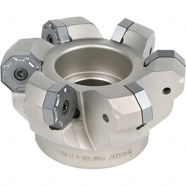 Iscar - 30 Inserts, 80mm Cut Diam, 32mm Arbor Diam, 70mm Max Depth of Cut, Indexable Square-Shoulder Face Mill - 0° Lead Angle, 111mm High, T490 LN.. Insert Compatibility, Through Coolant, Series Helitang - Eagle Tool & Supply
