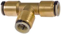 Watts - 3/4 x 1/2 x 1/2" Outside Diam, Lead Free Brass Push-to-Connect Tube Union Tee - 250 Max psi, Tube to Tube Connection, EPDM O-Ring, Lead-Free - Eagle Tool & Supply