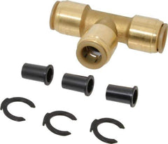 Watts - 1/2 x 1/2 x 1/2" Outside Diam, Lead Free Brass Push-to-Connect Tube Union Tee - 250 Max psi, Tube to Tube Connection, EPDM O-Ring, Lead-Free - Eagle Tool & Supply