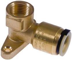 Watts - 1/2" Outside Diam, 1/2 FPT, Lead Free Brass Push-to-Connect Tube Female Drop Ear Elbow - 250 Max psi, Tube to Female NPT Connection, EPDM O-Ring, Lead-Free - Eagle Tool & Supply