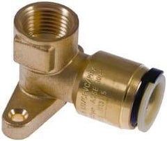 Watts - 1/2" Outside Diam, 1/2 FPT, Lead Free Brass Push-to-Connect Tube Female Drop Ear Elbow - 250 Max psi, Tube to Female NPT Connection, EPDM O-Ring, Lead-Free - Eagle Tool & Supply
