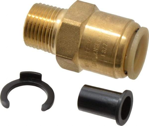 Watts - 1/2" Outside Diam, 1/2 NPT, Lead Free Brass Push-to-Connect Tube Male Connector - 250 Max psi, Tube to Male NPT Connection, EPDM O-Ring, Lead-Free - Eagle Tool & Supply