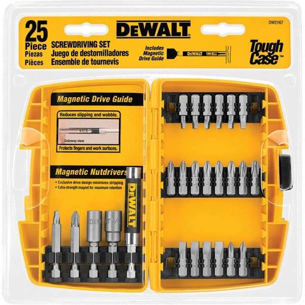 DeWALT - 25 Piece, Screwdriver Bit Set - SQ1, SQ2, SQ3, 1/4" Drive - Eagle Tool & Supply