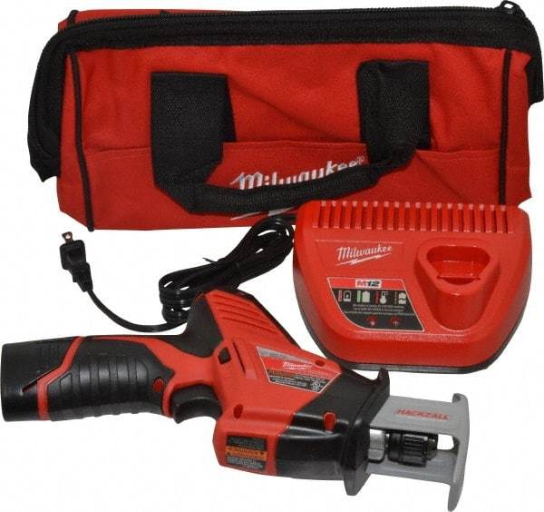 Milwaukee Tool - 12V, 0 to 3,000 SPM, Cordless Reciprocating Saw - 1/2" Stroke Length, 11" Saw Length, 1 Lithium-Ion Battery Included - Eagle Tool & Supply