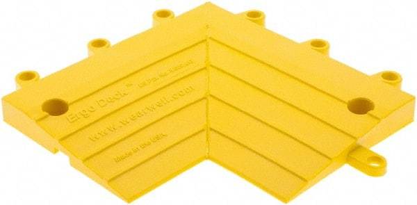 Wearwell - 0.75' Long x 0.5' Wide x 7/8" Thick, Anti-Fatigue Modular Matting Corner Ramp Edge - Male, 2 Interlocking Sides, Yellow, For Dry & Wet Areas, Series 564 - Eagle Tool & Supply