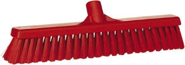 Vikan - 16" Fine Particle Synthetic Push Broom - 2" Bristle Length, Plastic Block, European Threaded Handle Connection - Eagle Tool & Supply