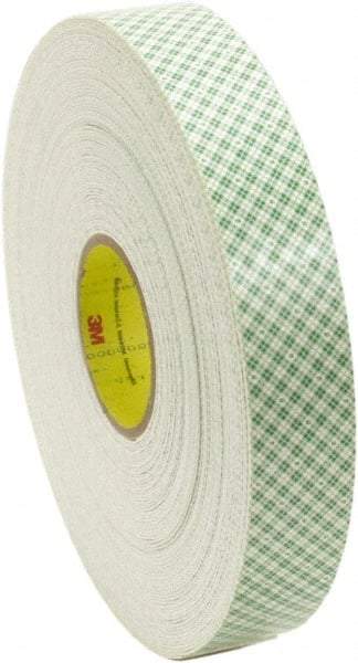 3M - 1/2" x 36 Yd Acrylic Adhesive Double Sided Tape - 62 mil Thick, Off-White, Foam Liner - Eagle Tool & Supply