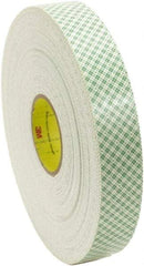 3M - 1/2" x 36 Yd Acrylic Adhesive Double Sided Tape - 62 mil Thick, Off-White, Foam Liner - Eagle Tool & Supply