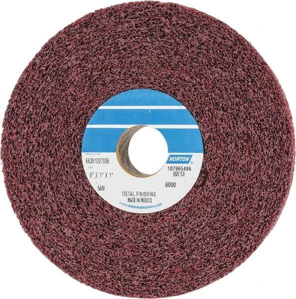 Norton - 6" Diam, 1" Face Width, 1" Center Hole, Medium Grade, Aluminum Oxide Deburring Wheel - Convolute, Medium Density 5 Grade, 6,000 RPM - Eagle Tool & Supply