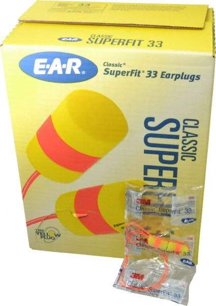 3M - Disposable, Corded, 33 dB, Barrel Earplugs - Yellow, 200 Pairs - Eagle Tool & Supply