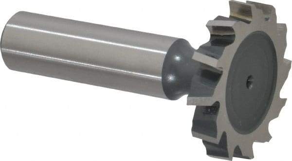 Interstate - 1-1/4" Diam x 7/32" Face Width, High Speed Steel, 14 Teeth, Shank Connection Woodruff Keyseat Cutter - Uncoated, 2-7/32" OAL x 1/2" Shank, Staggered Teeth, ANSI 710, Old Standard 20 - Eagle Tool & Supply