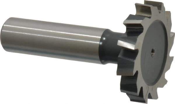 Interstate - 1-3/8" Diam x 1/4" Face Width, High Speed Steel, 14 Teeth, Shank Connection Woodruff Keyseat Cutter - Uncoated, 2-1/4" OAL x 1/2" Shank, Staggered Teeth, ANSI 811, Old Standard 22 - Eagle Tool & Supply