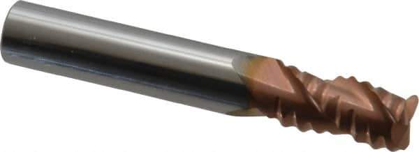 Accupro - 5/16" Diam, Coarse Pitch, 1/2" LOC, 3 Flute Solid Carbide Roughing Square End Mill - TiCN Finish, 2" OAL, 5/16" Shank Diam, Single End, Centercutting, 30° Helix - Eagle Tool & Supply