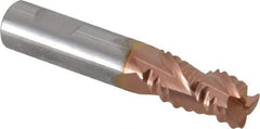 Accupro - 3/8" Diam, Coarse Pitch, 5/8" LOC, 3 Flute Solid Carbide Roughing Square End Mill - TiCN Finish, 2" OAL, 3/8" Shank Diam, Single End, Centercutting, 30° Helix - Eagle Tool & Supply