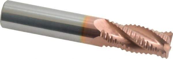 Accupro - 1/2" Diam, Coarse Pitch, 1-1/4" LOC, 4 Flute Solid Carbide Roughing Square End Mill - TiCN Finish, 3" OAL, 1/2" Shank Diam, Single End, Centercutting, 30° Helix - Eagle Tool & Supply
