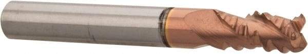 Accupro - 1/4" Diam, Coarse Pitch, 3/8" LOC, 3 Flute Solid Carbide Roughing Square End Mill - TiCN Finish, 2" OAL, 1/4" Shank Diam, Single End, Centercutting, 30° Helix - Eagle Tool & Supply