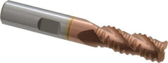 Accupro - 3/8" Diam, Coarse Pitch, 7/8" LOC, 3 Flute Solid Carbide Roughing Square End Mill - TiCN Finish, 2-1/2" OAL, 3/8" Shank Diam, Single End, Centercutting, 30° Helix - Eagle Tool & Supply