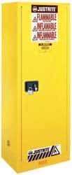 Justrite - 1 Door, 3 Shelf, Yellow Steel Space Saver Safety Cabinet for Flammable and Combustible Liquids - 65" High x 23-1/4" Wide x 18" Deep, Manual Closing Door, 22 Gal Capacity - Eagle Tool & Supply