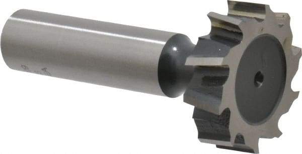 Interstate - 1-1/8" Diam x 5/16" Face Width, High Speed Steel, 12 Teeth, Shank Connection Woodruff Keyseat Cutter - Uncoated, 2-5/16" OAL x 1/2" Shank, Staggered Teeth, ANSI 1009, Old Standard C - Eagle Tool & Supply