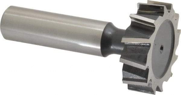 Interstate - 1-1/4" Diam x 3/8" Face Width, High Speed Steel, 14 Teeth, Shank Connection Woodruff Keyseat Cutter - Uncoated, 2-3/8" OAL x 1/2" Shank, Staggered Teeth, ANSI 1210, Old Standard E - Eagle Tool & Supply