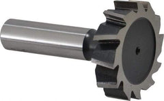 Interstate - 1-1/2" Diam x 3/8" Face Width, High Speed Steel, 16 Teeth, Shank Connection Woodruff Keyseat Cutter - Uncoated, 2-3/8" OAL x 1/2" Shank, Staggered Teeth, ANSI 1212, Old Standard G - Eagle Tool & Supply