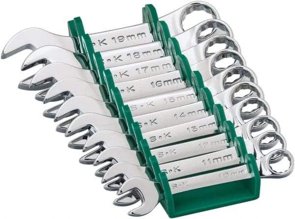 SK - 10 Piece, 10 to 19mm, 12 Point, Combination Wrench Set - Metric System of Measurement, Chrome Finish, Comes in Plastic Tray - Eagle Tool & Supply