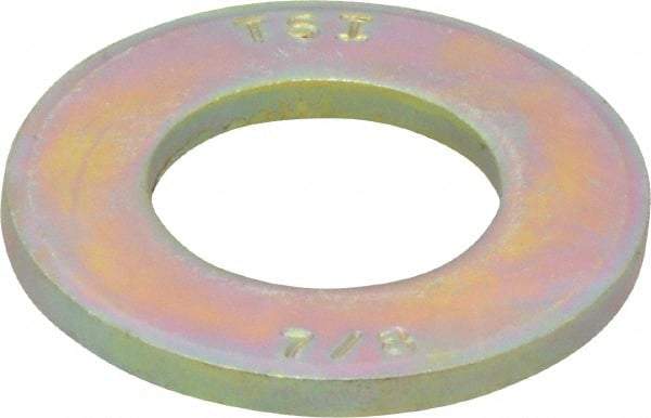 Made in USA - 7/8" Screw, Grade 8 Alloy Steel SAE Flat Washer - 15/16" ID x 1-3/4" OD, 0.16" Thick, Zinc Yellow Dichromate Finish - Eagle Tool & Supply