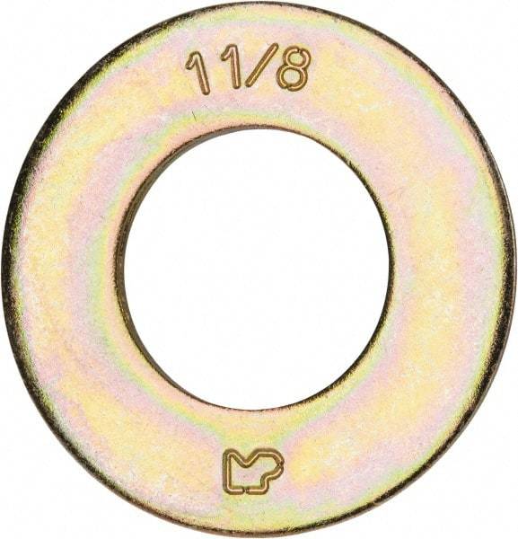 Made in USA - 1-1/8" Screw, Grade 8 Alloy Steel SAE Flat Washer - 1-3/16" ID x 2-1/4" OD, 0.16" Thick, Zinc Yellow Dichromate Finish - Eagle Tool & Supply